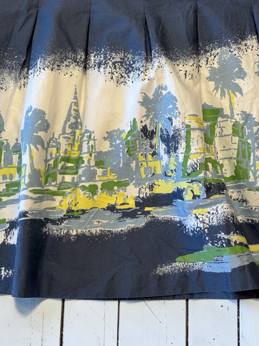 Old Navy Navy Blue Printed Skater Skirt with Cream & Green Border - Picture 4 of 9